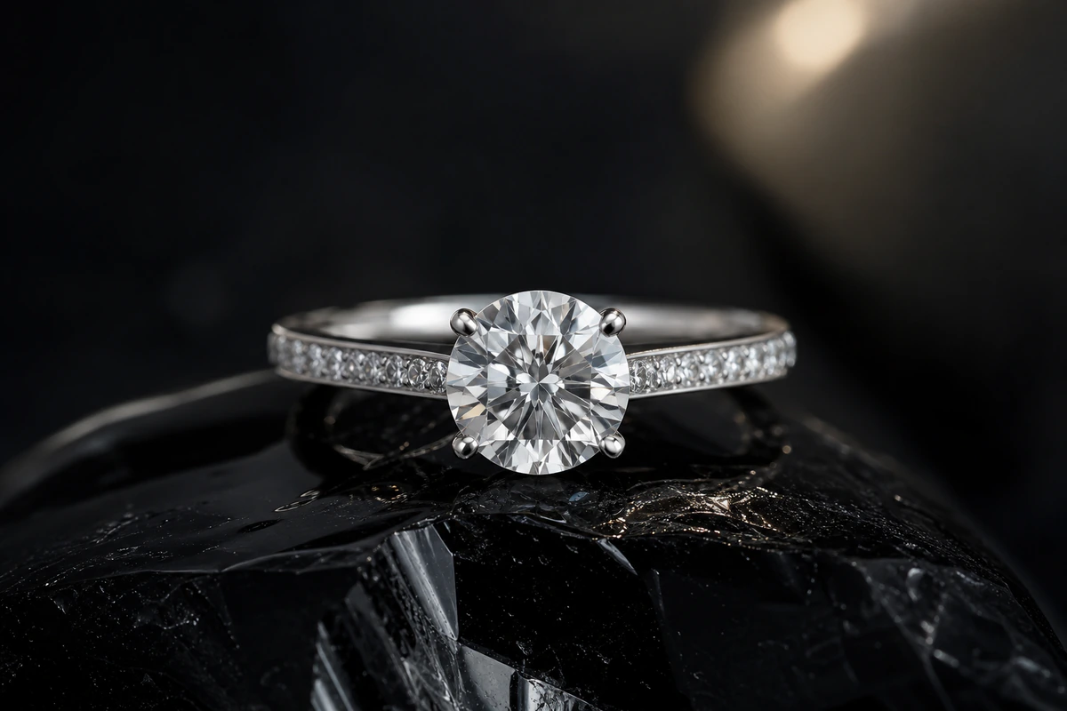 Lumière Solitaire Ring in white gold and diamond